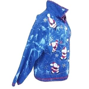 New Directions Custom Bleached Blue Tie-Dye Christmas Santa Denim Shirt Shacket